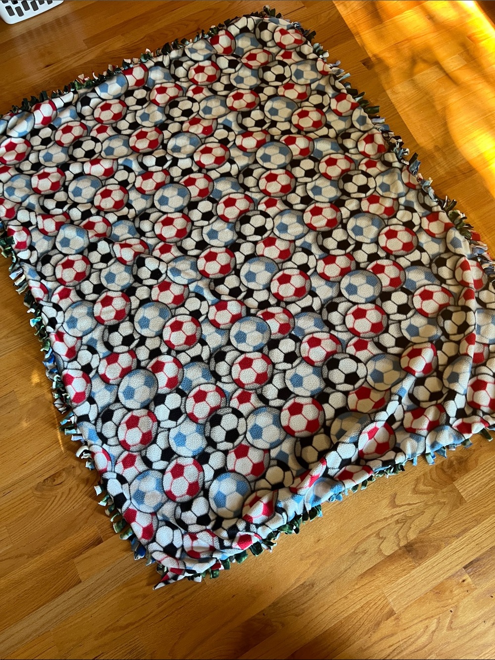 Soccer / Mountain Pattern Fleece Throw Blanket - Blue, Red, Black